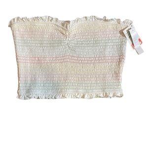 About Women’s Ivory Rainbow Thread Striped Tube Top RK451806MI Size L NWT Crop
